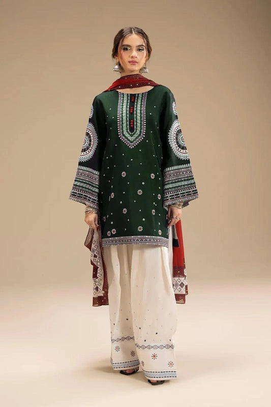 Luxury Green Lawn Embroidered Dress 3PCS