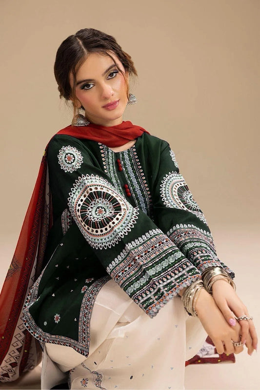 Luxury Green Lawn Embroidered Dress 3PCS